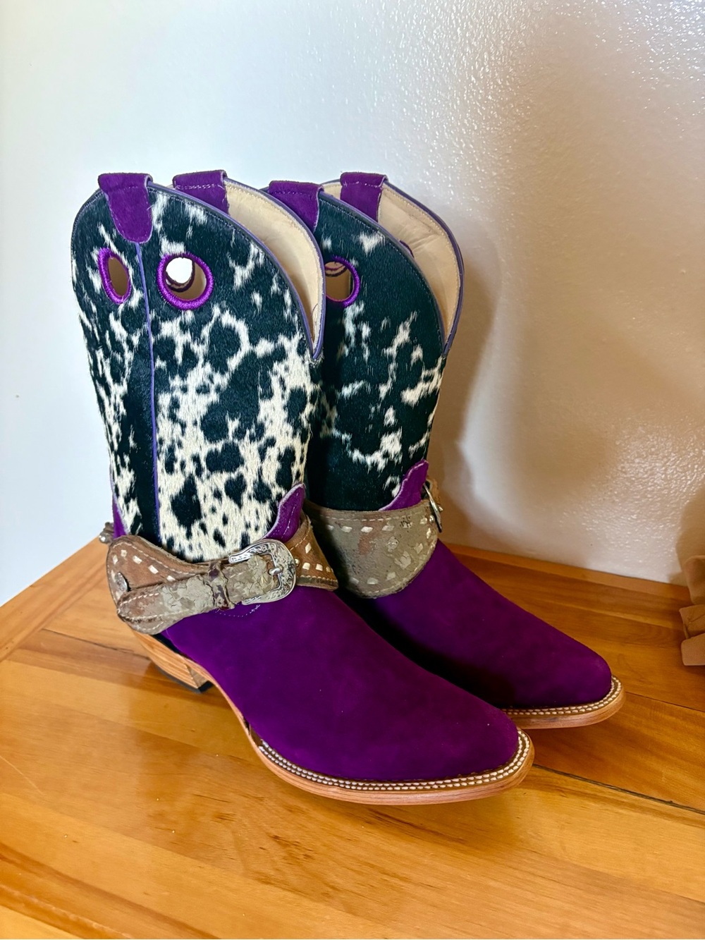 Rancherr Women's Purple Suede & Cowhide Western Boots with Decorative Strap